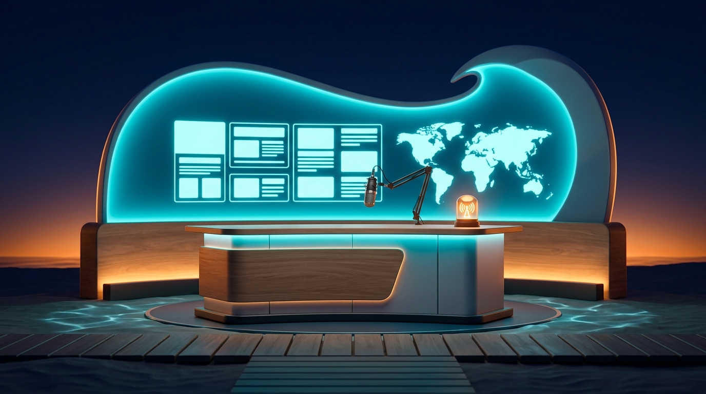 The Surf AI News desk on the boardwalk
